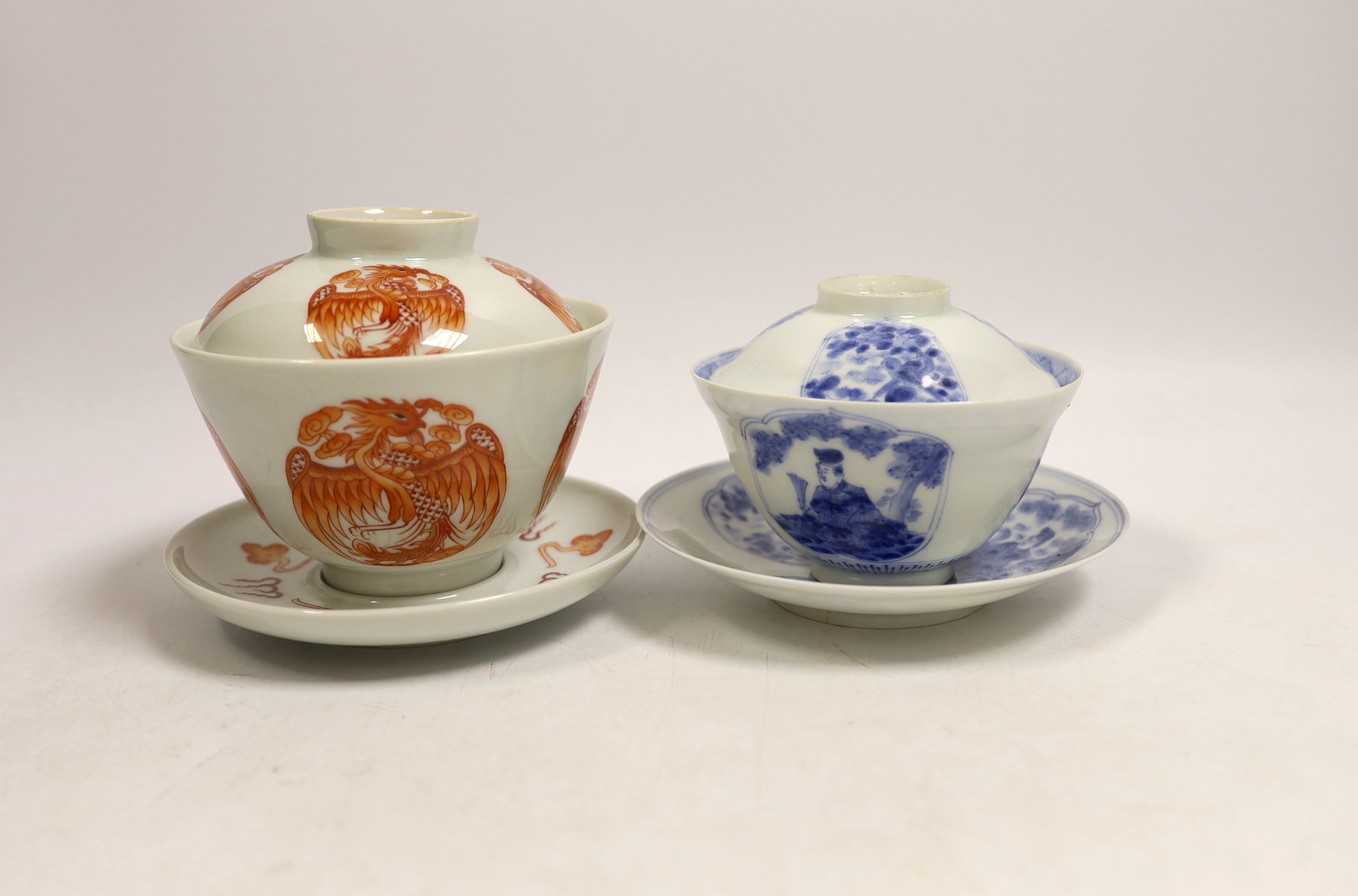 Two Chinese teabowls, covers and stands